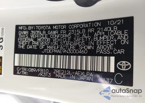 2022 Toyota Corolla Le из США, поврежденный, VIN JTDEPMAE9N3000460